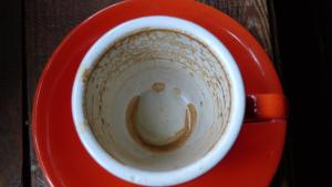 Undrinkable Coffee Rests resembling a smiley.