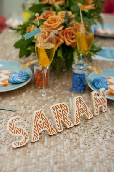 Chevron Aqua and Orange with a Touch of Gold Table by Little Big Company
