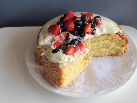 Old Fashioned Sponge Cake with Whipped Mascarpone Cream and Fresh Berries