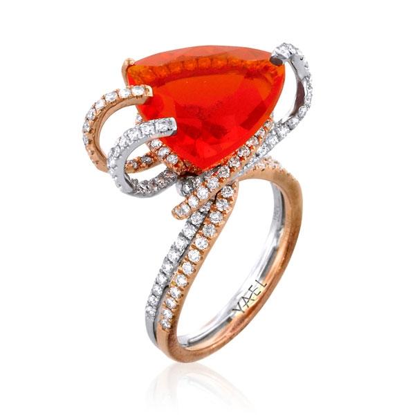 Yael Fire Opal Ring, yael jewelry, fire opal jewelry, fire opal rose gold ring, red opal