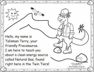 Elsewhere: Talisman Energy has publish a 24-page coloring book for kids explaining the merits of shale gas extraction. Talisman is hoping to ‘educate’ kids on the fun and exciting world of fracking by introducing them to ‘Talisman Terry, your friendly Fracosaurus’.