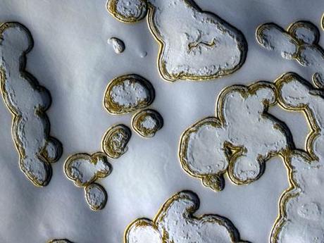 Dry ice pits on Mars photography. Picture taken with Hubble Telescope 