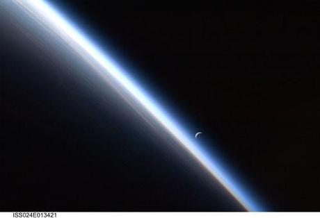 Crescent Moon, Earth's Atmosphere photography. Picture taken with Hubble Telescope 