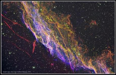 NGC 6992: Filaments of the Veil Nebula photography. Picture taken with Hubble Telescope 