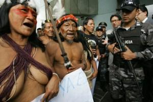 Huaorani Indigenous protest in Quito, Oct. 31, 2007, against oil extraction in their lands located in the country's Amazon.