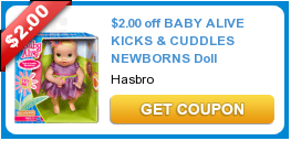 $2.00 off BABY ALIVE KICKS & CUDDLES NEWBORNS Doll