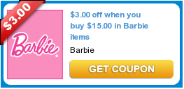 $3.00 off when you buy $15.00 in Barbie items