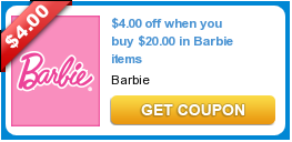 $4.00 off when you buy $20.00 in Barbie items