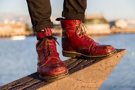 eight hole cherry red dr. martens