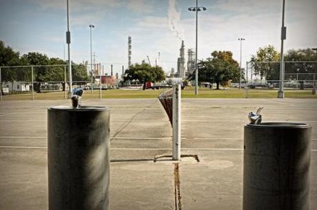 The Valero refinery overlooks Manchester;s only park. Photo by Laura Borealis