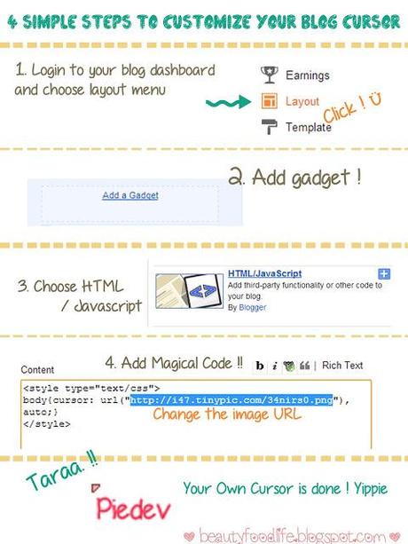 how to change blog cursor, blog tips, simple step to change blog cursor, beautyfoodlife.blogspot.com