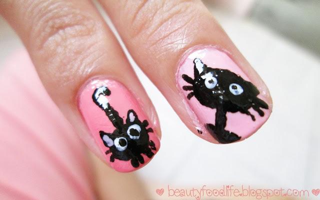 cat nail art, nail art, princess cat nail art, pink nail art, beautyfoodlife.blogspot.com
