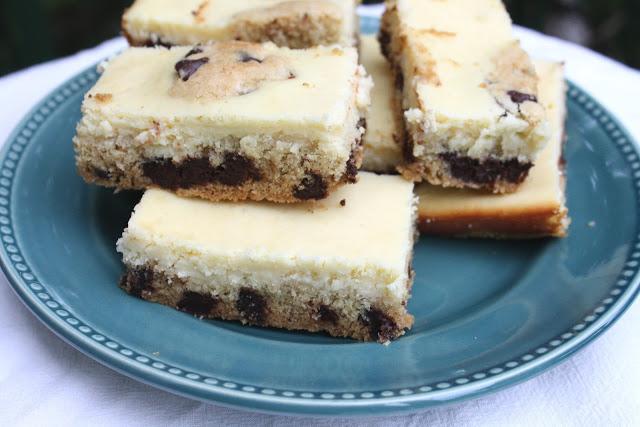 on chocolate chip cheesecake bars...