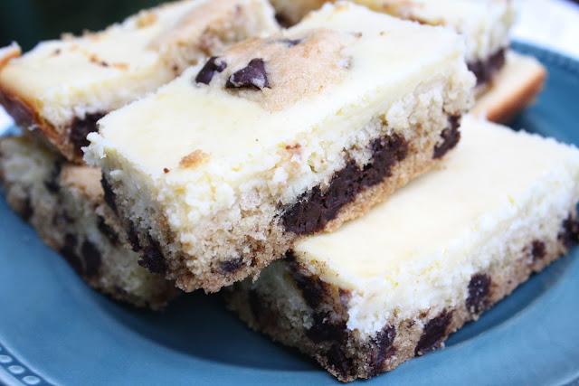 on chocolate chip cheesecake bars...