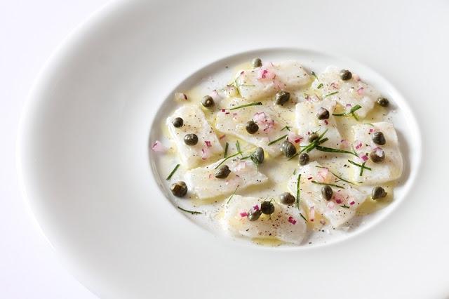 Cod carpaccio with capers & red onion # 74