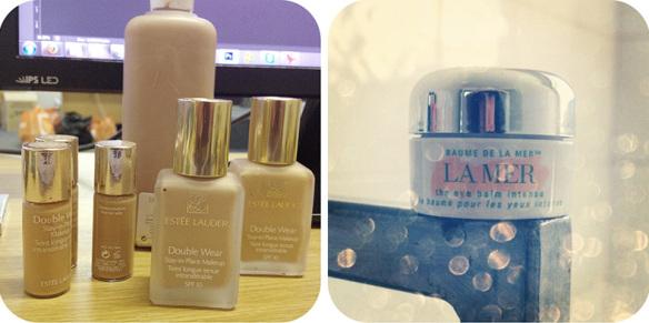 Free cosmetics! I walked into freebie galore on Tuesday, as many Estee Lauder foundations as you can find in your color. 