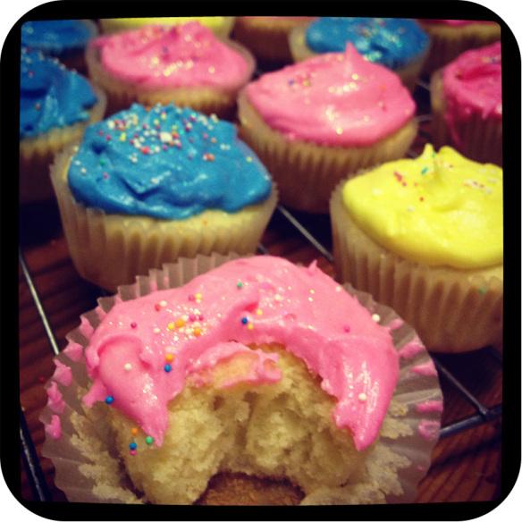 I made these very traditional old-school cupcakes for Miki to take to school for his birthday. I usually make fancy piped swiss meringue but these were such a treat for a change.