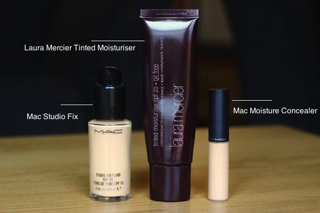 skincare base featuring Laura Mercier and Macs Studio Sculpt Foundation