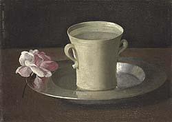 Francisco de Zurbaran Cup of Water and a Rose on  a Silver Plate