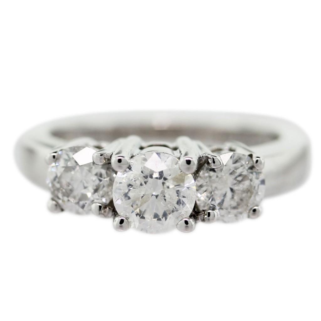 14K White Gold Diamond 3-Stone Engagement Ring, white gold and round diamond engagement ring