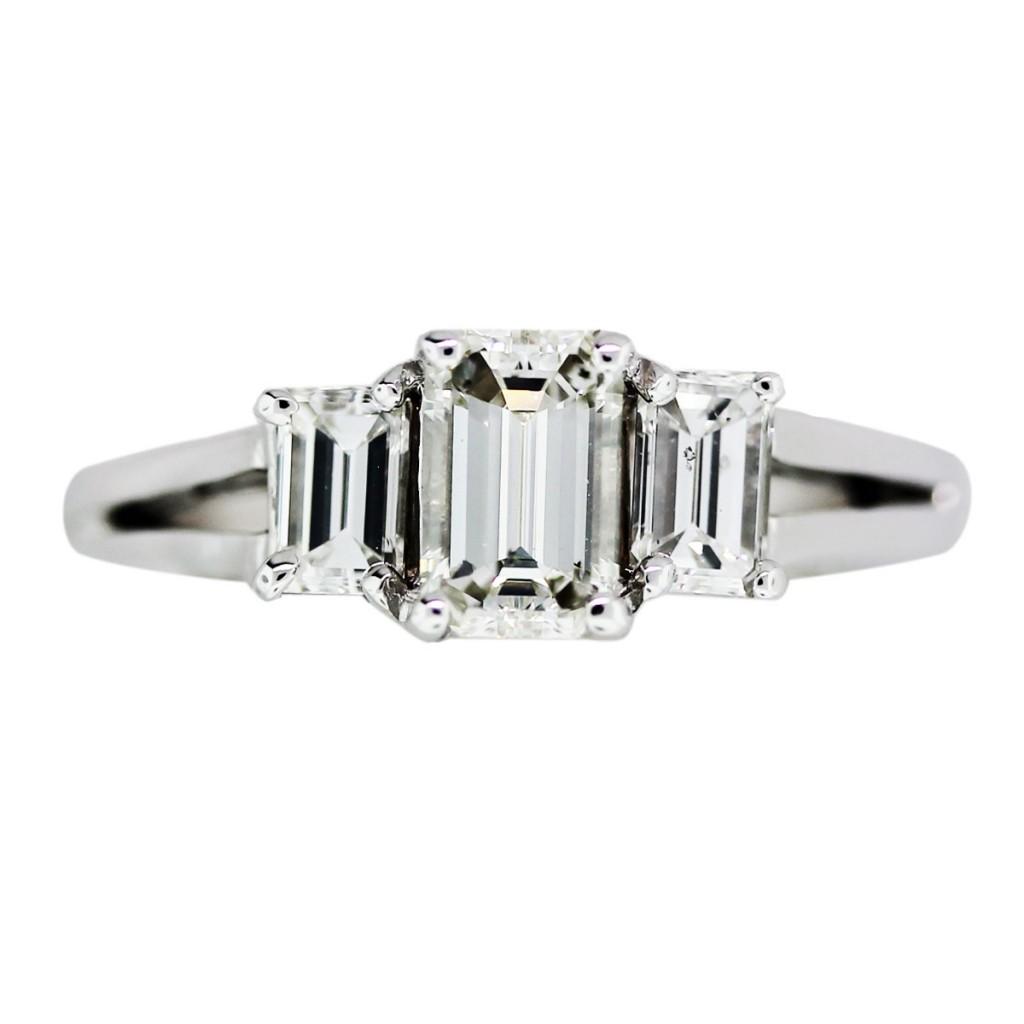 0.75 Carat Emerald Cut Diamond 3 Stone Ring, emerald cut engagement ring