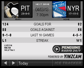 Game 38 : Penguins @ Rangers : 04.03.13 : Live Game Thread!