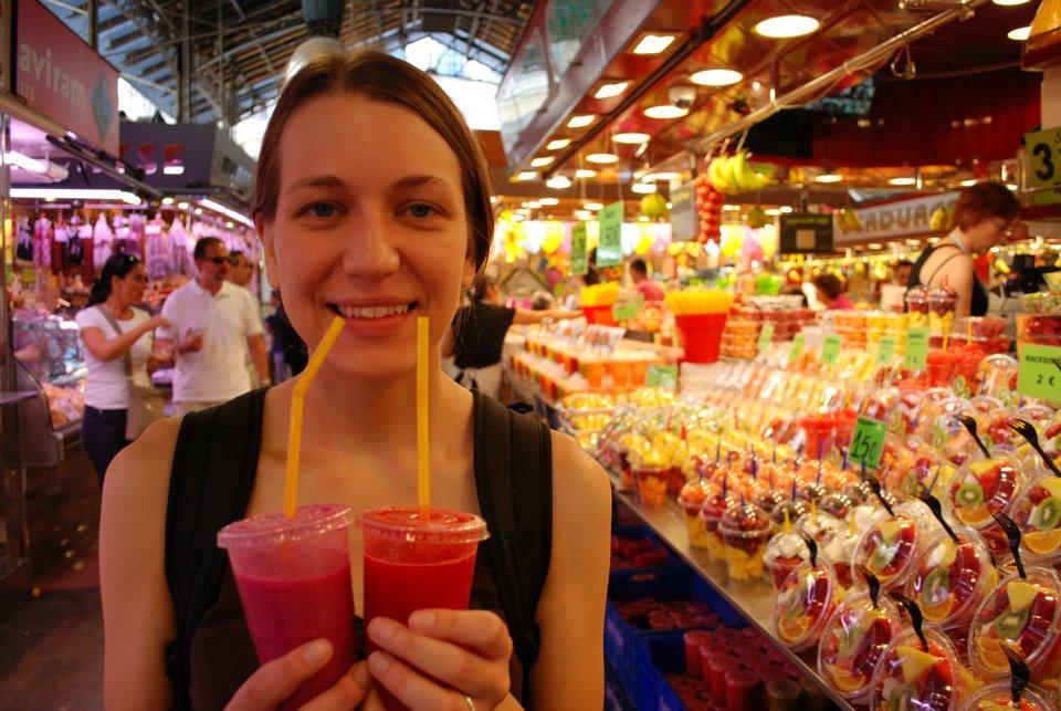 Angie With Impromptu Snack at La Boqueria, Barcelona, Spain