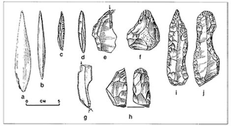 A sample of Aurignacian tools, the first made by humans in Europe