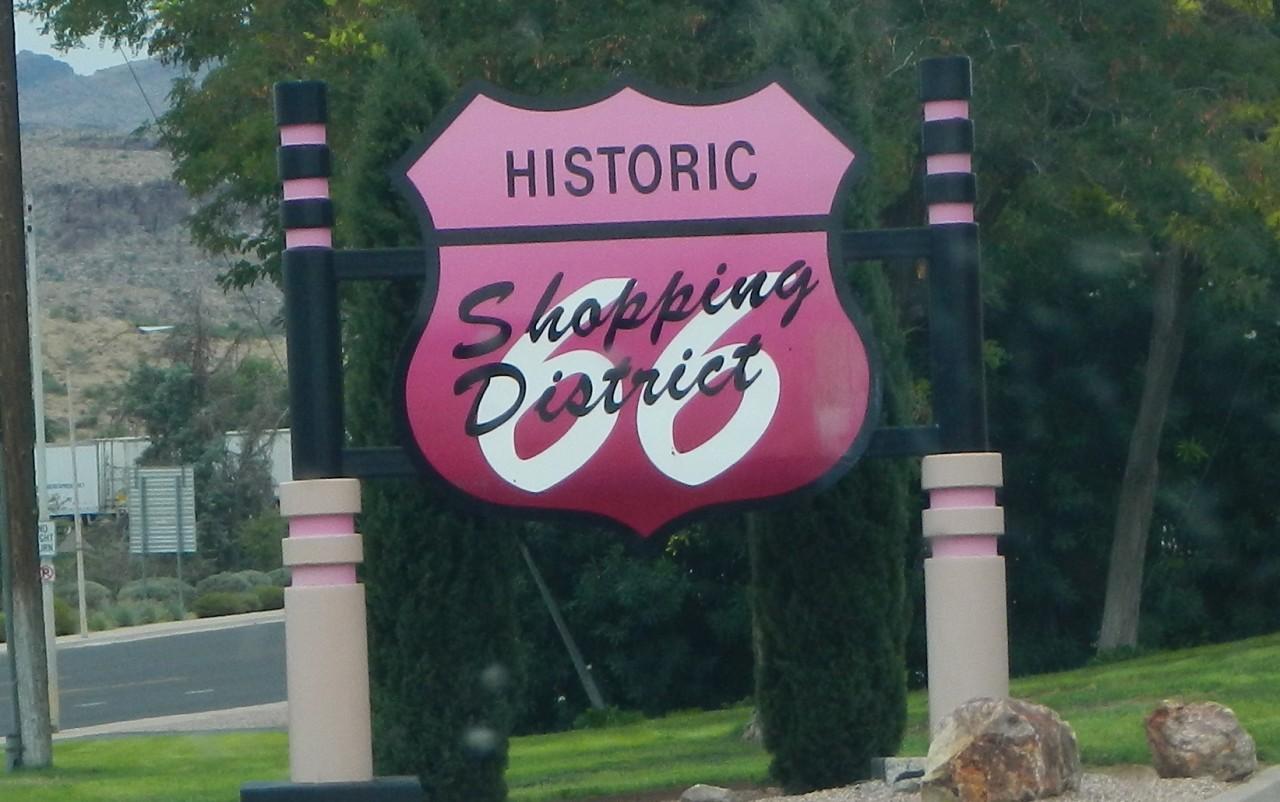 Route 66 Shopping sign in Kingman