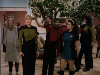 Star Trek-Deanna-Troi-wearing-a-skirt-uniform