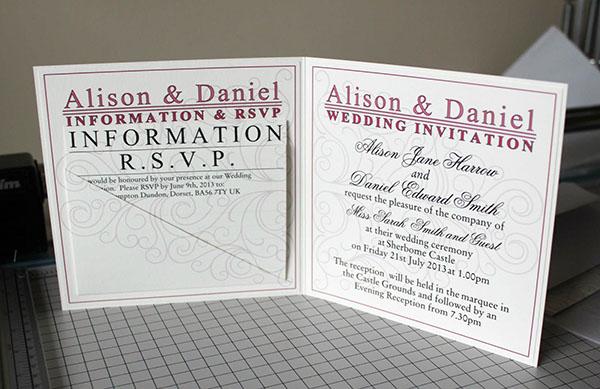 A Trieste Pocketfold bespoke wedding Invitation on one of our work benches