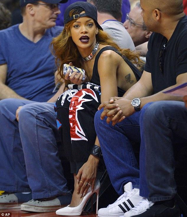 Rihanna at the Los Angeles Lakers x Clippers at Staples Center...