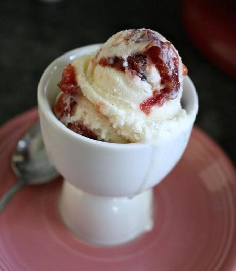Vanilla Mascarpone Ice Cream with Sweet Roasted Cherries