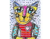 Whimsical Art, Cat Art, Kids Room Cat, Girls Room Decor, Whimsical Cat Print 8 x 10 by Paula DiLeo - AGirlAnOwlAndACat