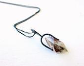 Phantom Quartz rough Crystal necklace in black sterling silver / crystal necklace / rough rustic handmade - SilverLinesJewelry