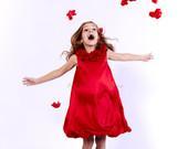 Holiday Red girl dress elegant handmade Party bubble dress with flower petals 6 months-7years - RedGirlBoutique