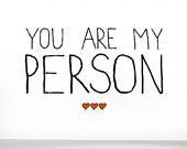 Anniversary Card. You Are My Person. Black with Red Hearts. - JulieAnnArt