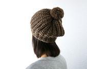 Clara Snow and Ski PomPom Hat in Milk Chocolate Brown Merino. Vintage Style Slouch Hat. Spring and Winter Fashion. Handmade in France. - tortillagirl