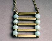 Amazonite and Brass Ladder Necklace - Geometric, Southwest / Art Deco Inspired - Stacked Pendant Necklace - MiscellaneabyValerie