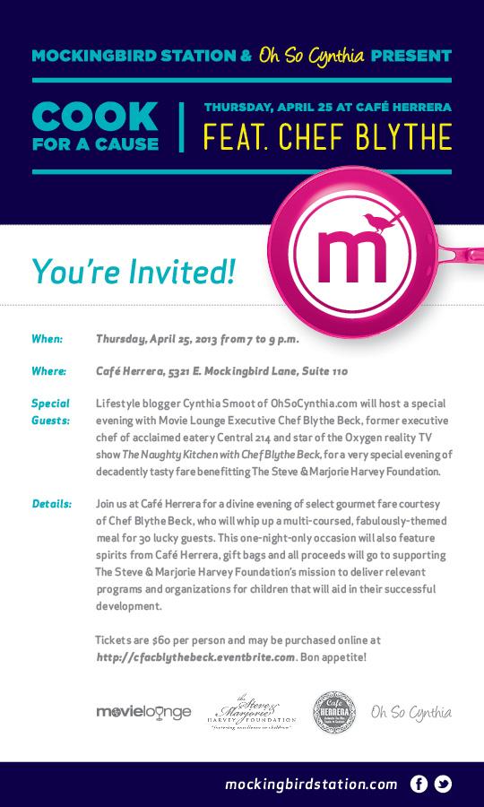 Chef Blythe Beck Cooks for a Cause on April 25