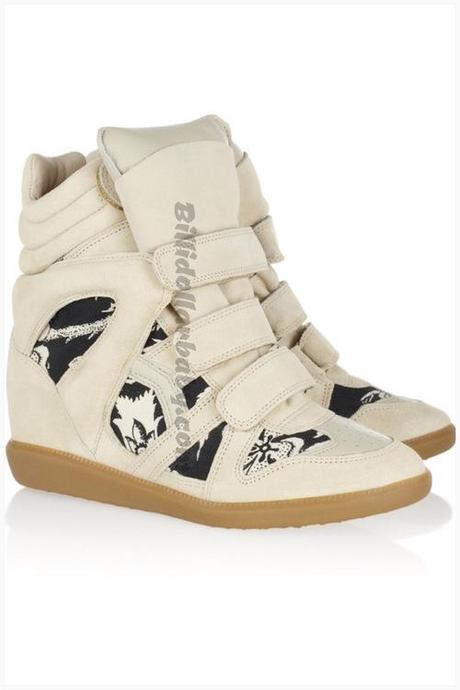 Isabel Marant The Bekett printed canvas and suede wedge sneakers...