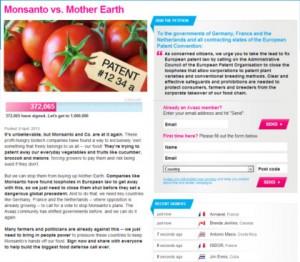 screengrab of monsanto petition