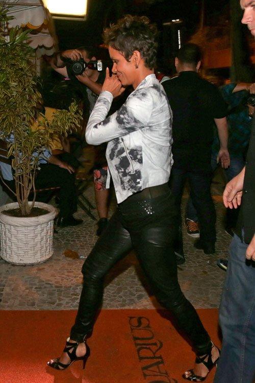 Halle Berry in Helmut Lang x Brian Atwood grabbing dinner at...