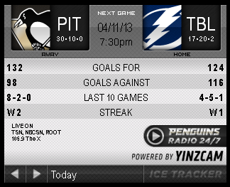 Game 41 : Penguins @ Lightning : 04.11.13 : Live Game Thread! Game 41 : Penguins @ Lightning : 04.11.13 : Live Game Thread!
