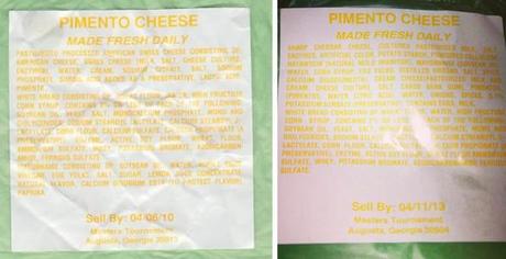 The Ingredients for the 2010 Masters Pimento Sandwich versus 2013 [click to enlarge]