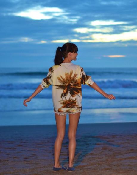 outfit palm print sweater beach sunset