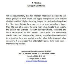 Blurb from Finding Bigfoot discusses scars incurred by Matthews in filming the movie.