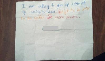 4th Graders Crayon Paper- 'I Am Willing to Give Up Some of My Constitutional Rights…to Be Safer’