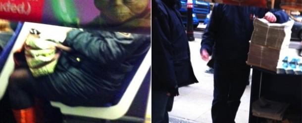 Commuter Juxtaposes Newspaper on Unsuspecting Travelers