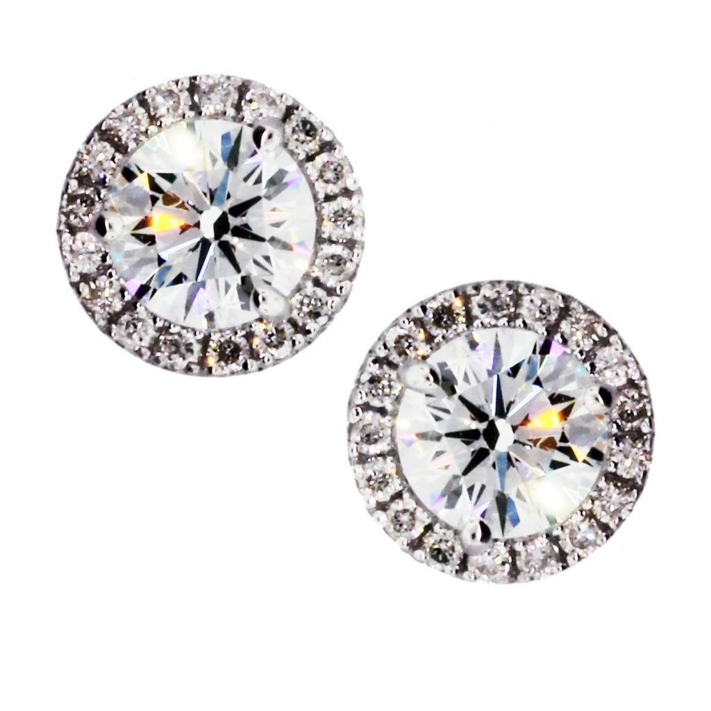 2 carat diamond halo earrings, diamond halo earrings, halo earrings, diamond halo
